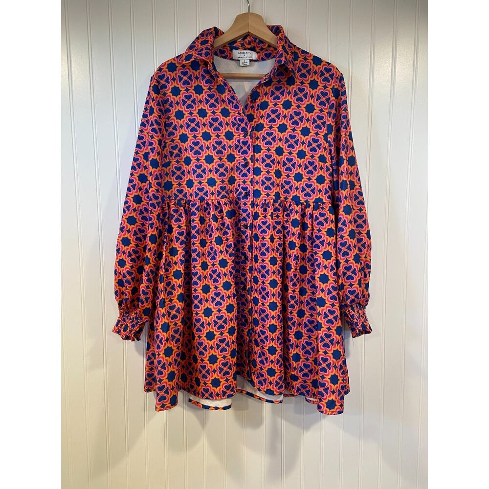 Labelrail X Nashville Tash Dress Women's 4, Pink, Blue, Orange Retro 70s